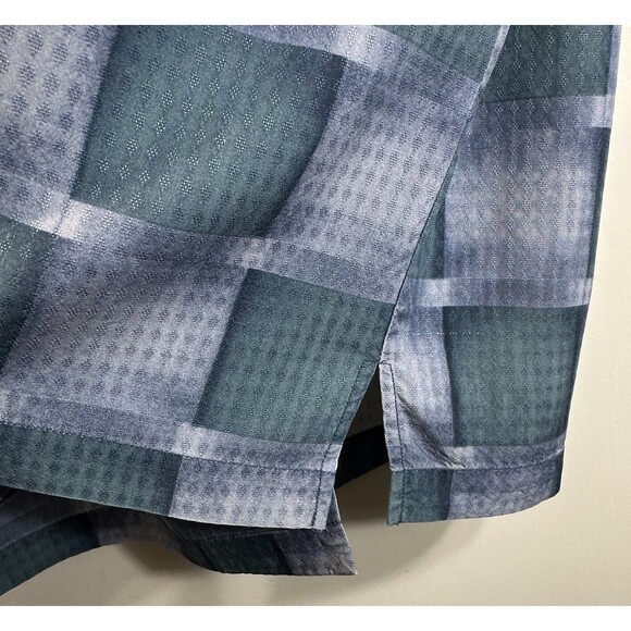Tommy Bahama Shirt Mens Sz L Blue Green Geometric Plaid 100% Silk Camp Short SL - Picture 4 of 10